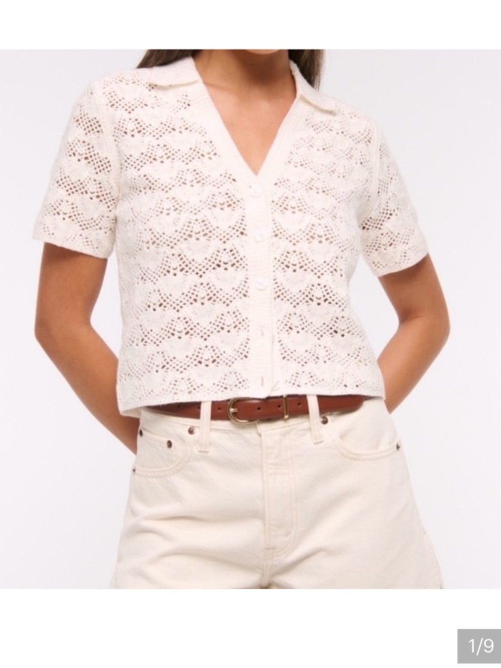 Abercrombie & Fitch Cream Crochet Short-Sleeve Cardigan